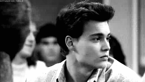short black and white animated gif of the young johnny deep